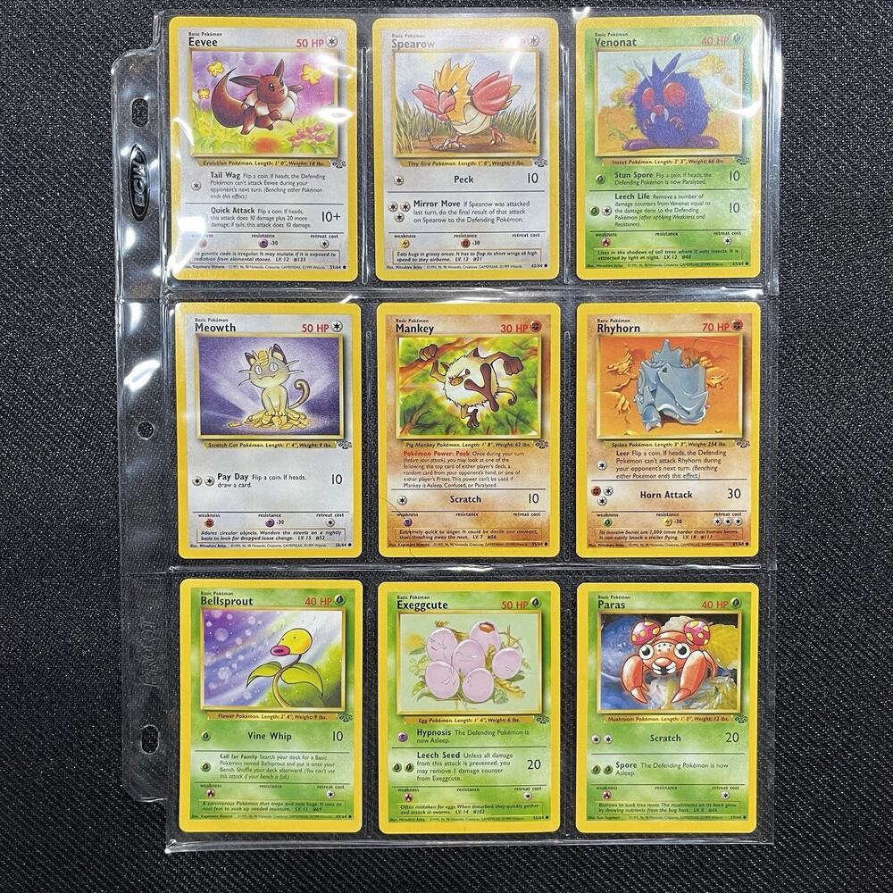 Pokemon Jungle 9 Card Lot Eevee Rhyhorn Paras Bellsprout Non Holo NM-LP